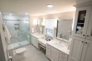 Modern bathroom remodeling in Ozark, MO with custom vanity and shower design