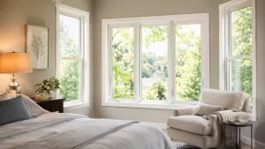 New replacement windows in Springfield, MO fill a peaceful bedroom with natural light while helping reduce drafts, outside noise, and temperature changes.